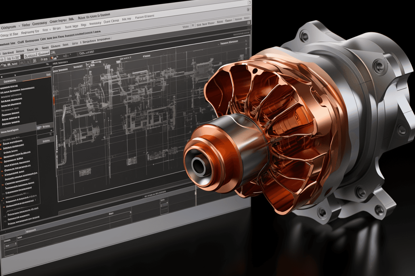 3D-Visualisierung eines Metallteils: gerendertes CAD-Modell eines Blechbauteils, wie es vor der Fertigung am Bildschirm geprüft wird