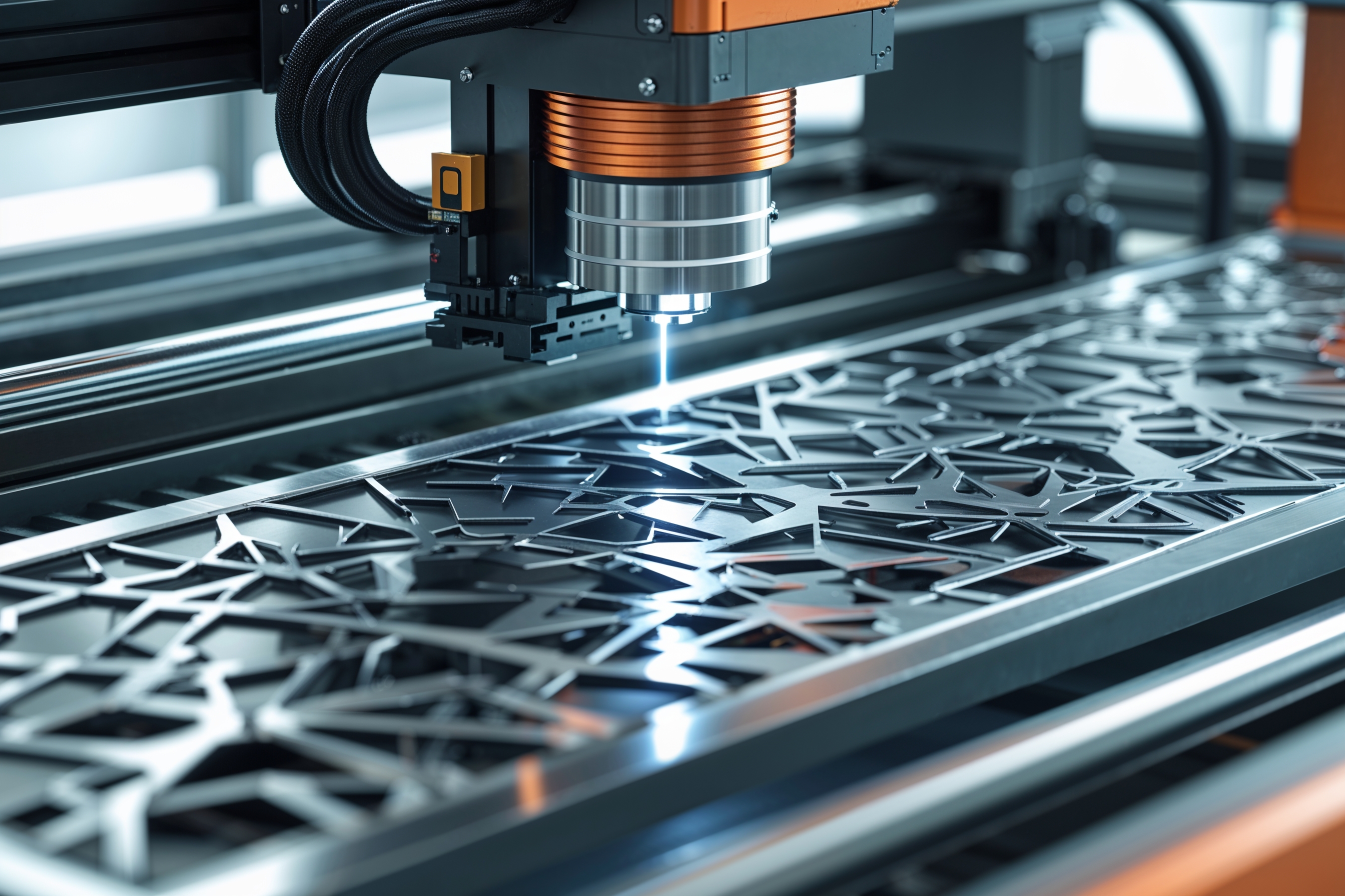 Präzises Laserschneiden von Metallteilen in einer modernen Fertigungsanlage